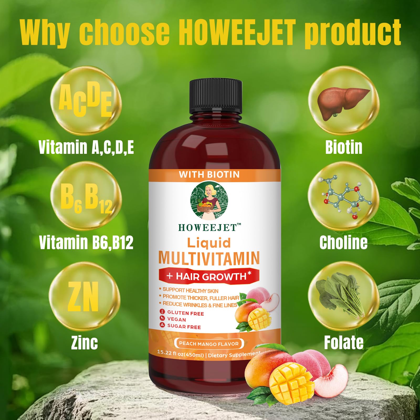 HOWEEJET Liquid Multivitamin pour shows easy daily use for busy mornings.