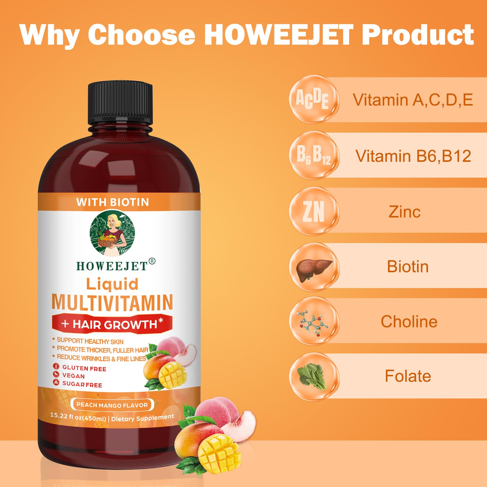 Howeejet Peach Mango flavor label highlights tasty daily ritual.