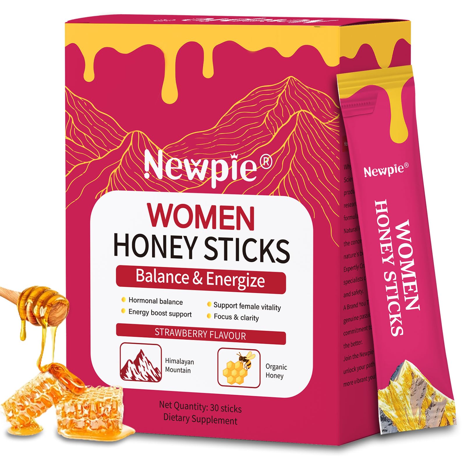 HOWEEJET Shilajit Honey Stick strawberry pack shot highlights convenient energy snack