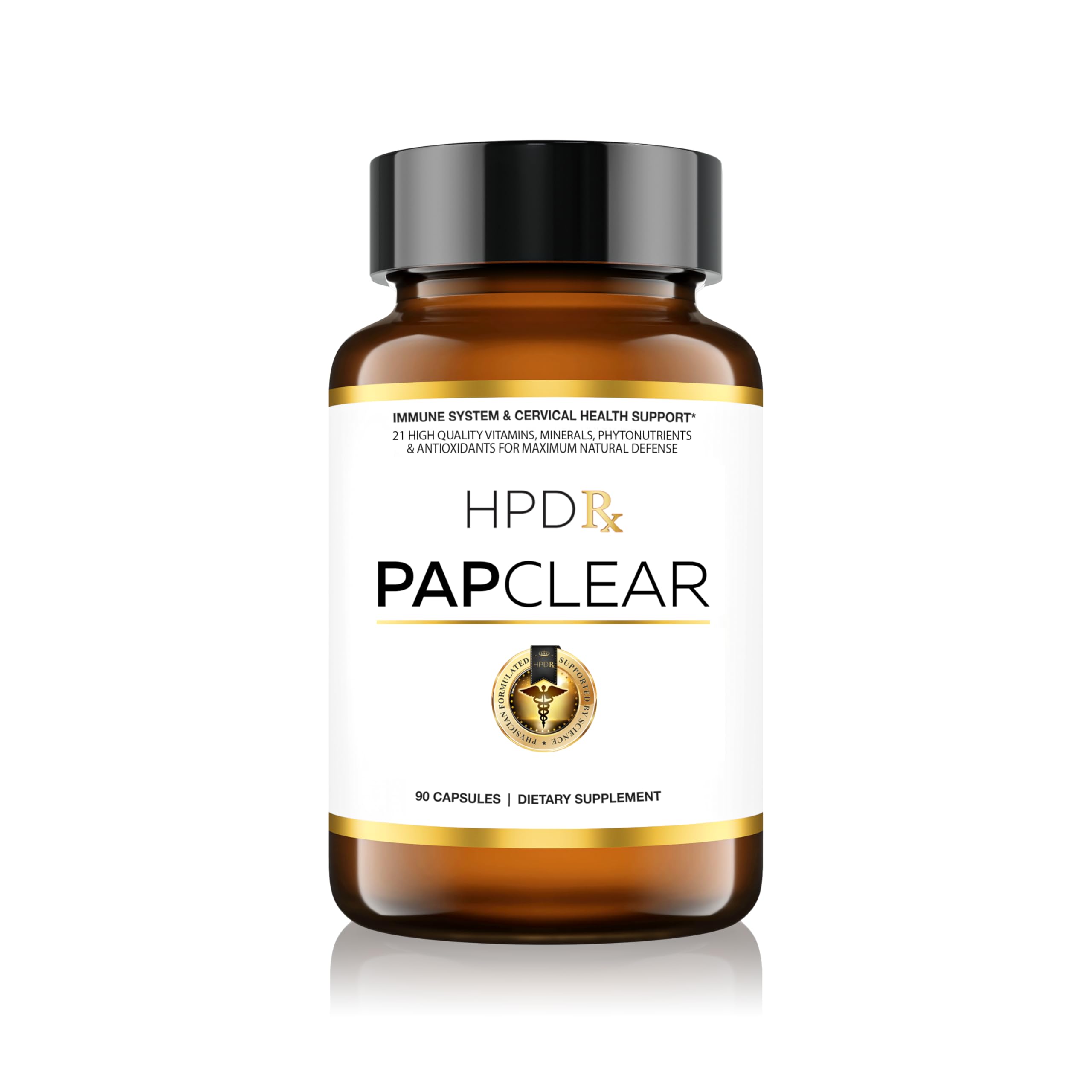 HPD Rx PAPCLEAR bottle front promoting high-potency daily immune support.
