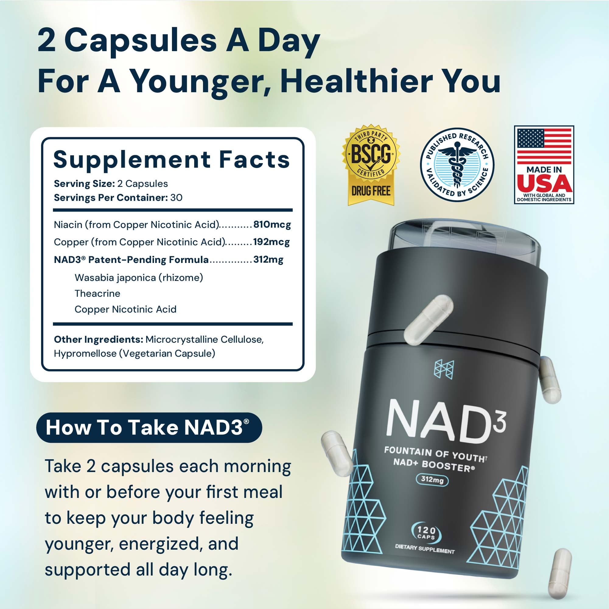 HPN NAD3 capsules ready for daily intake supporting mitochondrial function and vitality.