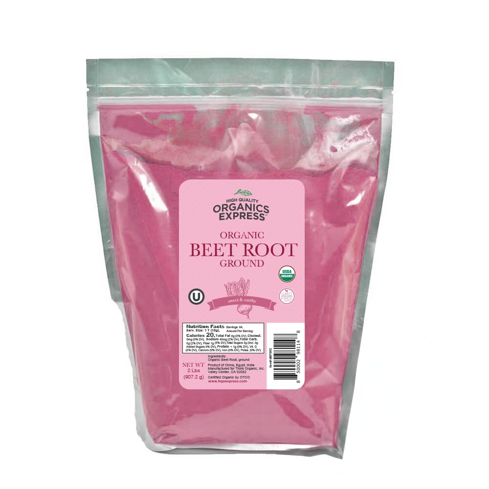 HQO Express organic beetroot powder in a chef jar adds vibrant color to smoothies and sauces.