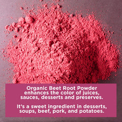 HQO Express organic beetroot powder jar front showing purity and organic quality for recipes.
