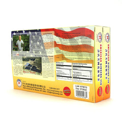 Close-up of Hsu's foil-wrapped packaging for American Ginseng tea.