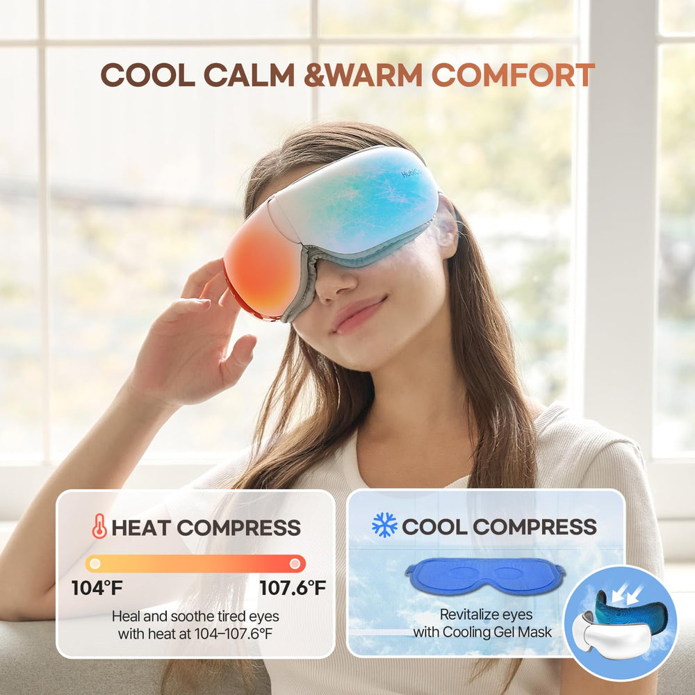 HuBDIC HubiCare eye massager shows heating and cooling panel features.