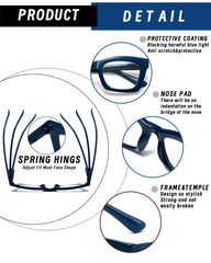 Hubeye Oprah-style reading glasses blue frame and lens protection for long-screen sessions.