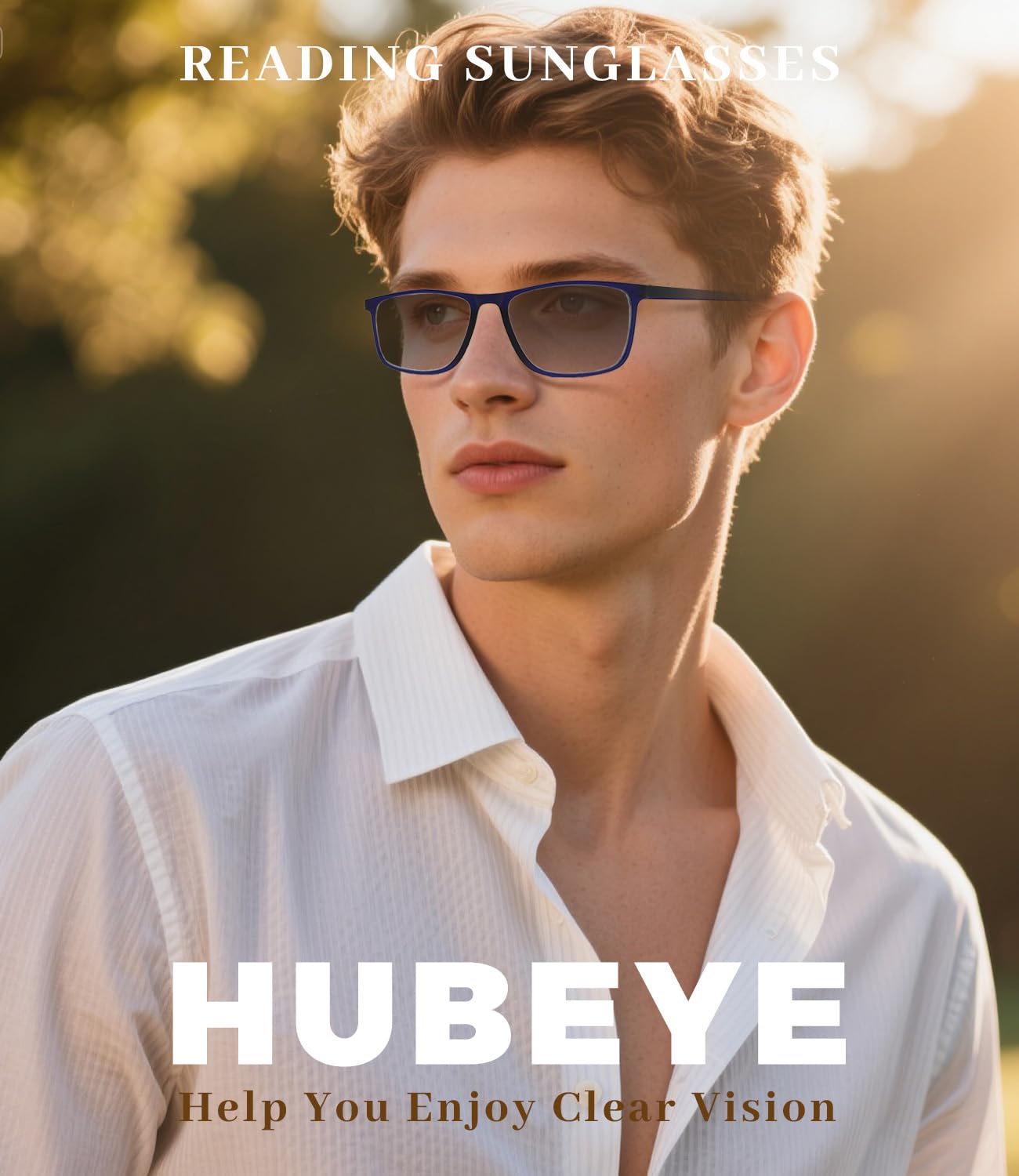Hubeye photochromic glasses indoors seamless transition for comfortable reading.