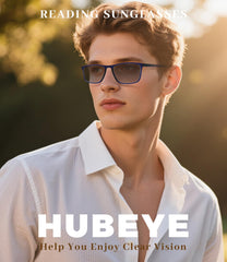 Hubeye photochromic glasses indoors seamless transition for comfortable reading.