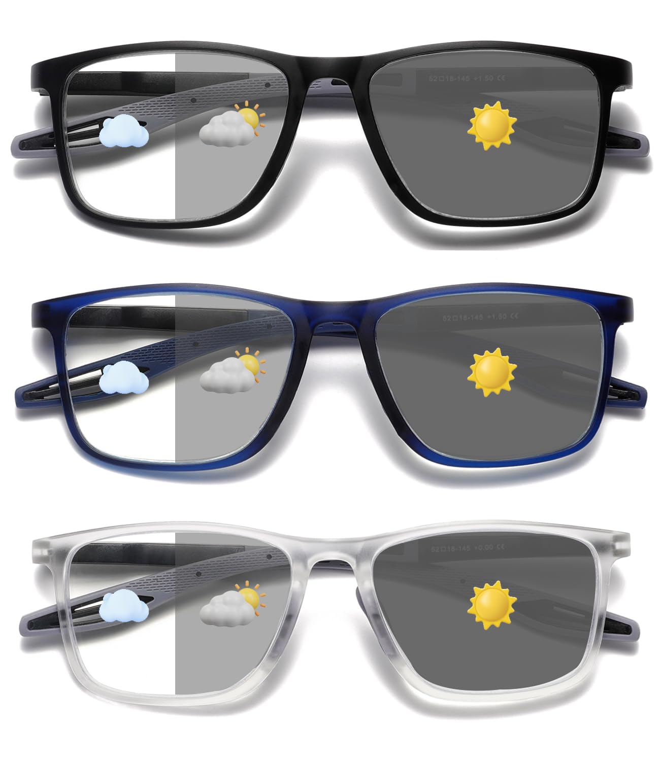 Hubeye photochromic sport glasses in matte black offering indoor-outdoor versatility and UV protection