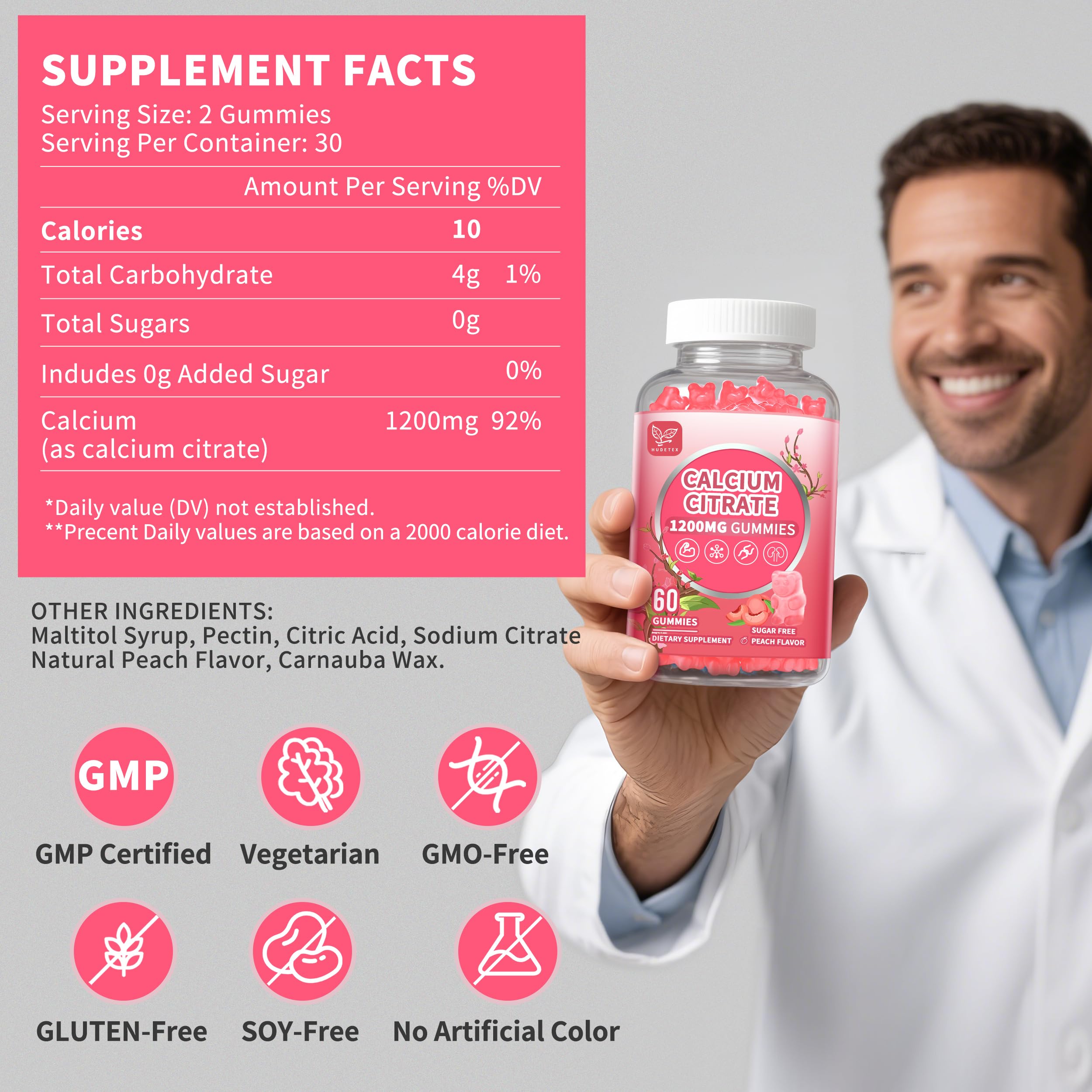 Hudetex 60-day supply packaging highlights long-term daily calcium support.