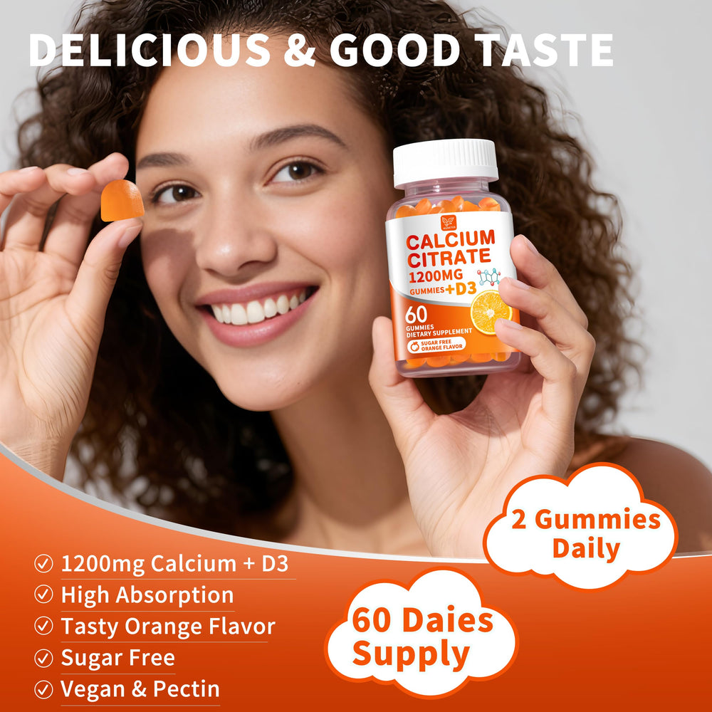 Hudetex orange-flavored gummies demonstrate a convenient daily calcium routine.