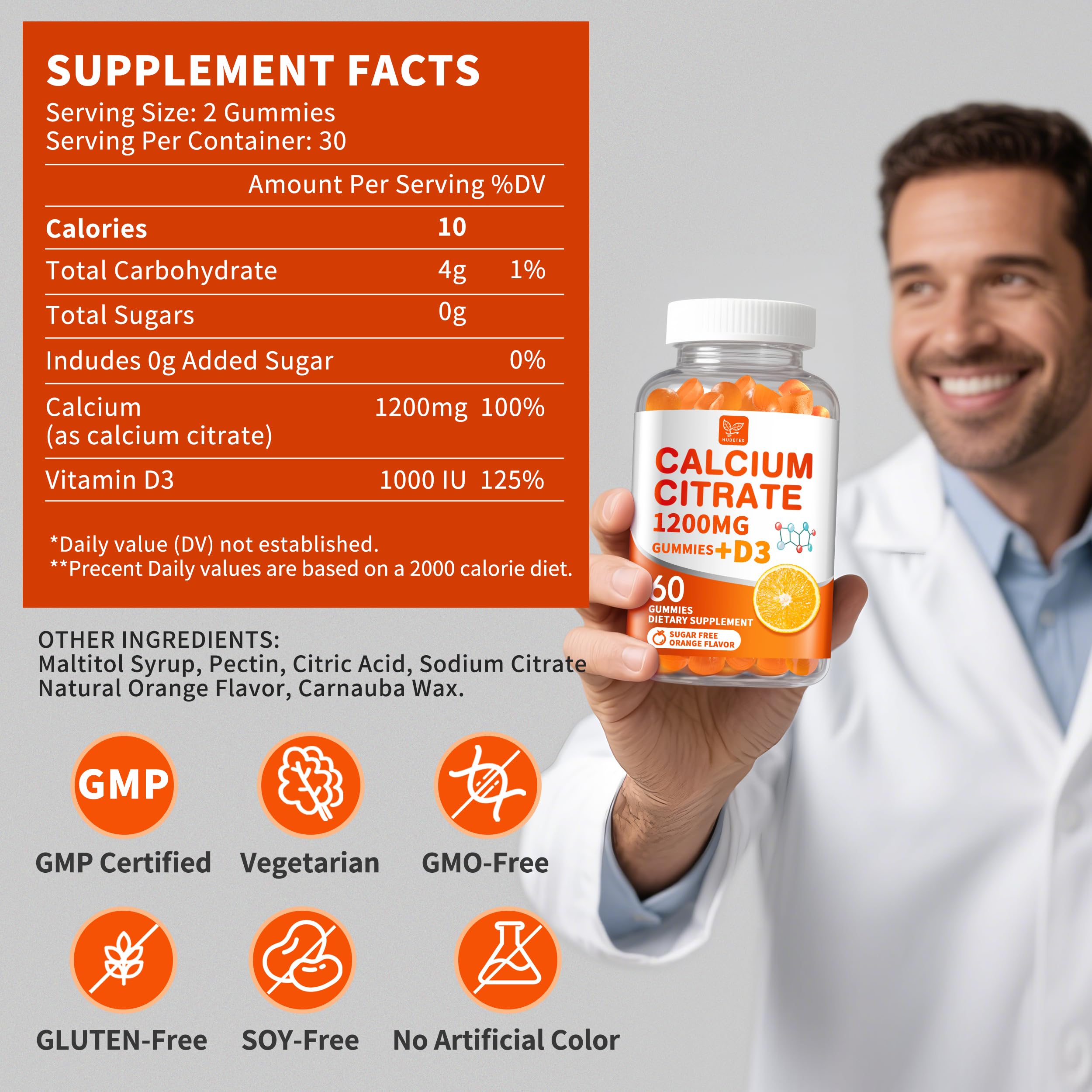 Hudetex sugar-free gummies highlight easy absorption and pleasant taste.