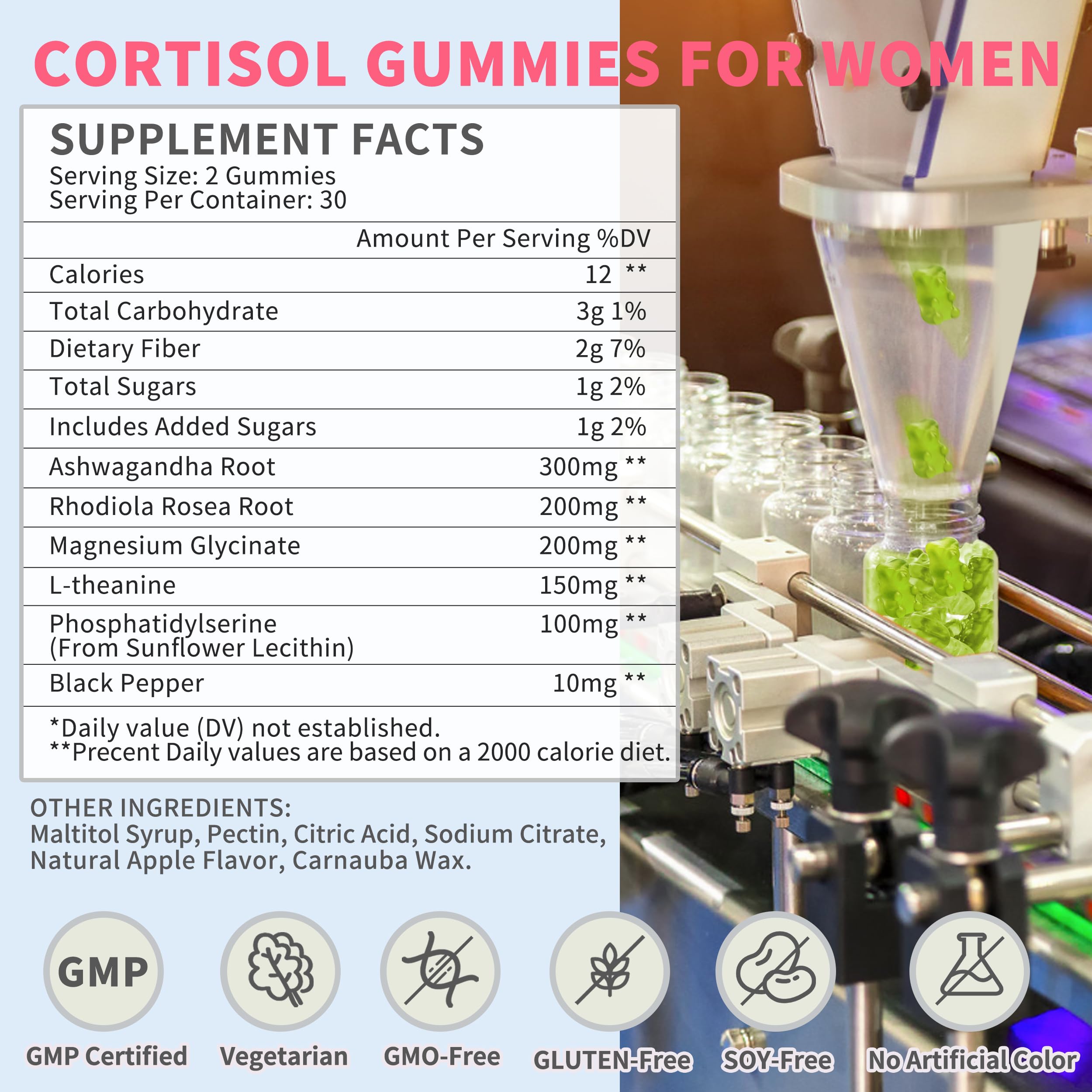 Hudetex gomitas cortisol etiqueta frasco, referencia de calidad.