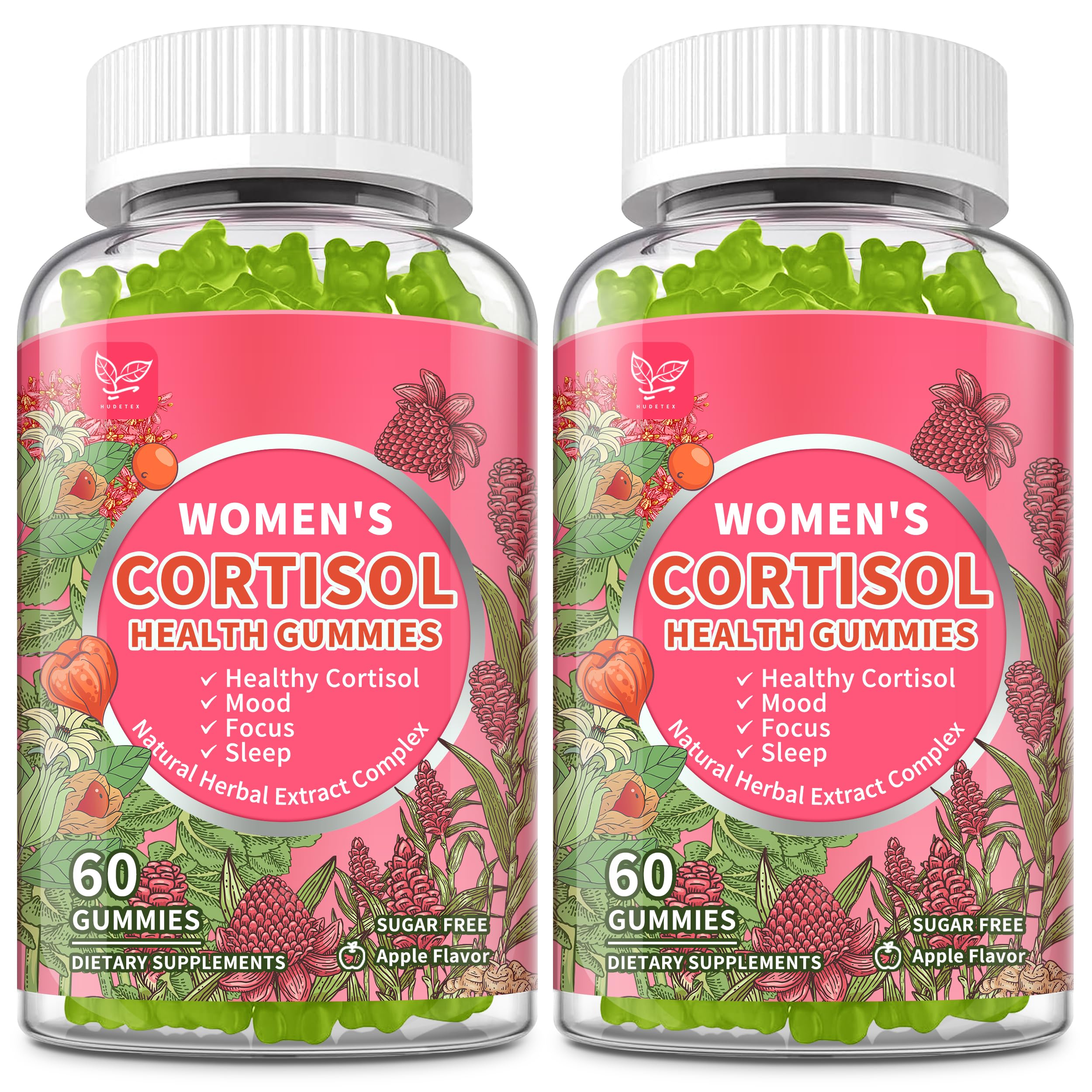Hudetex gomitas cortisol frasco manzana, sabor agradable para uso diario.