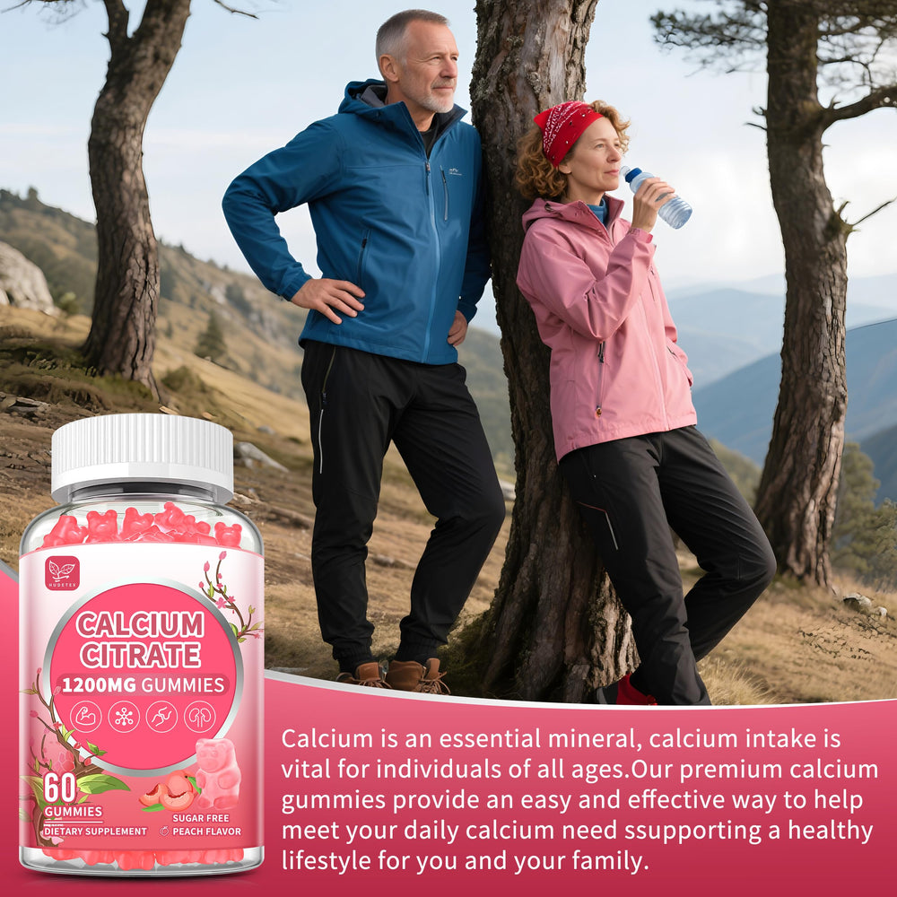 Hudetex sugar-free calcium citrate gummies highlight no sugar or artificial sweeteners.