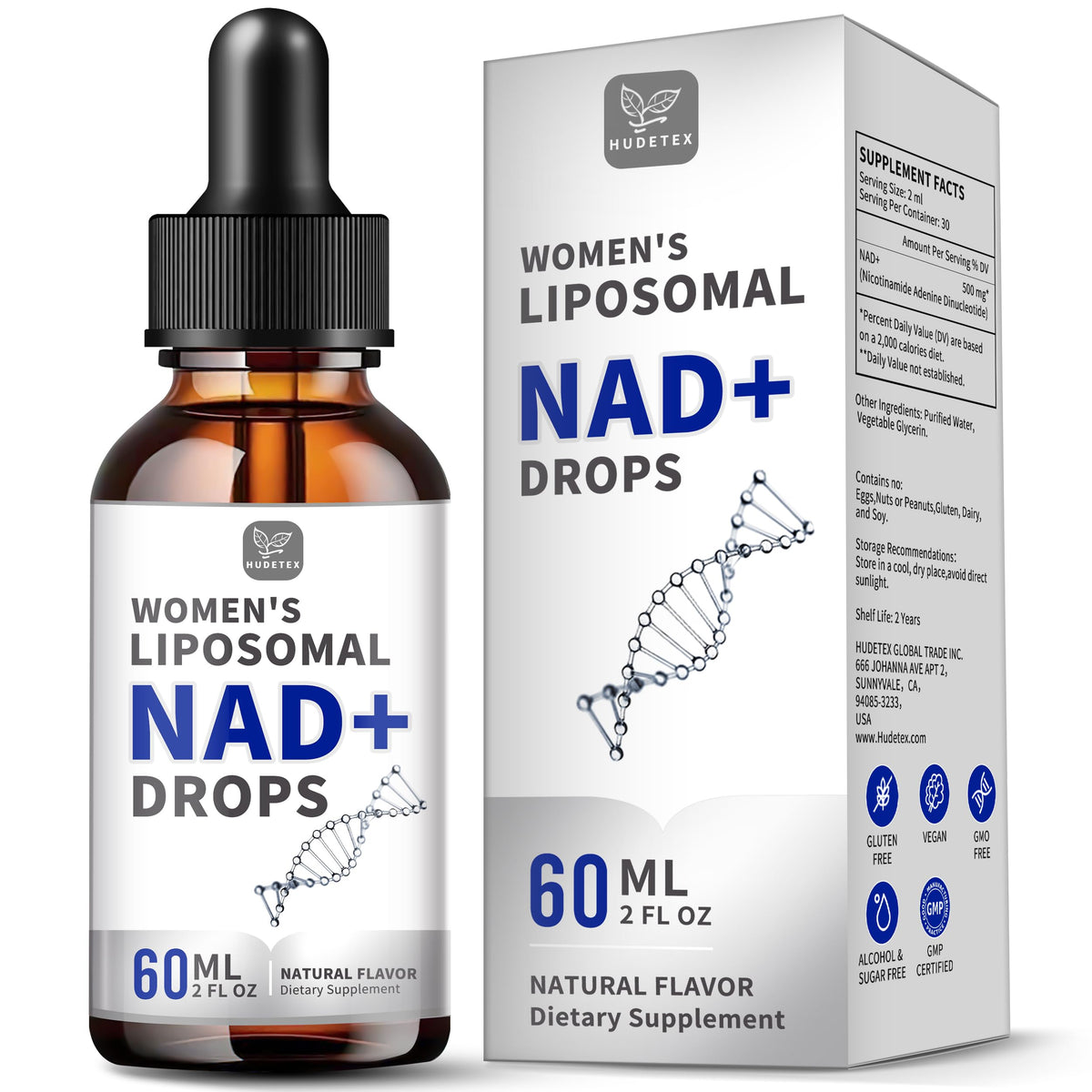 Hudetex Womens NAD Liquid bottle being poured for easy daily use