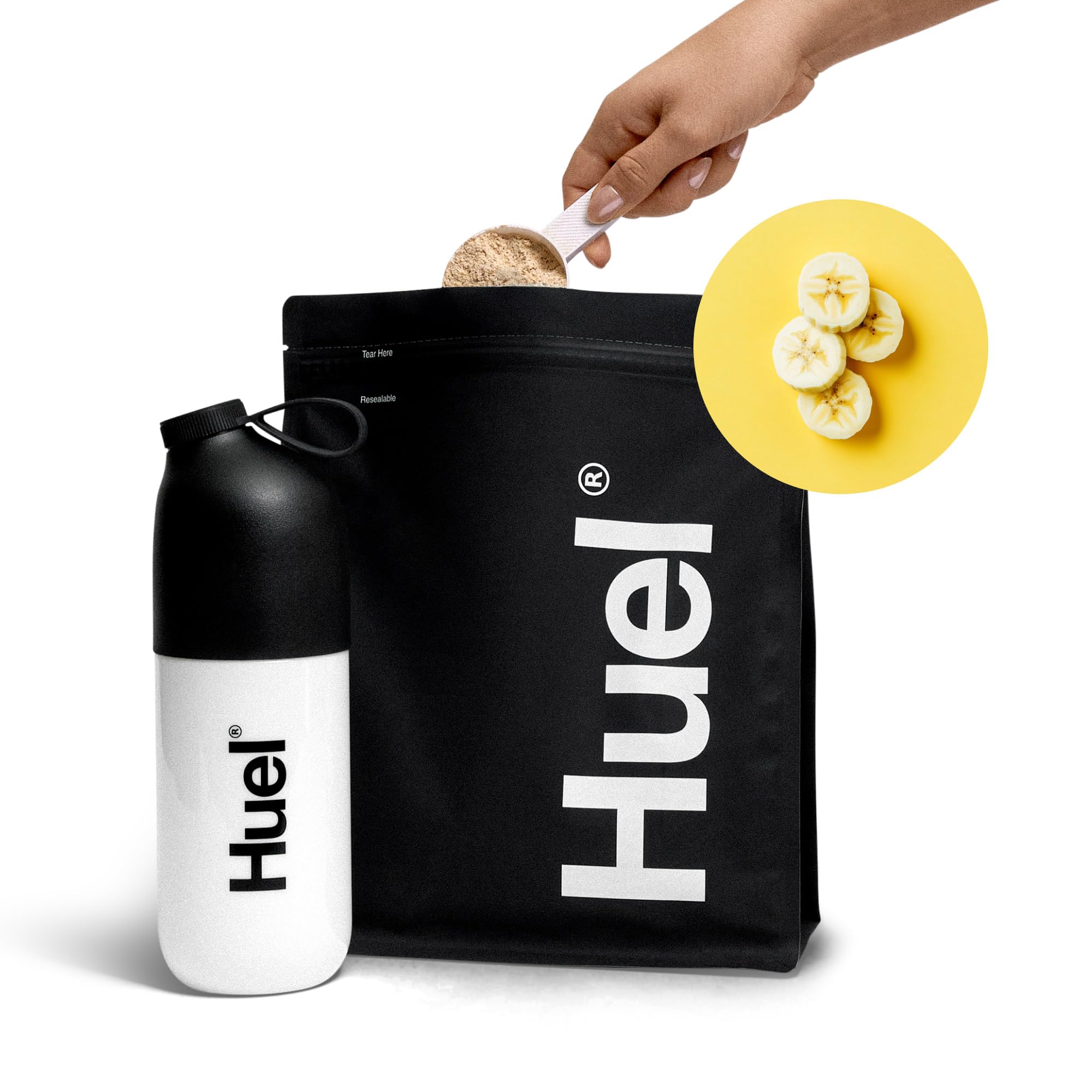 Smoothie with Huel Black Banana and nut butter close-up
