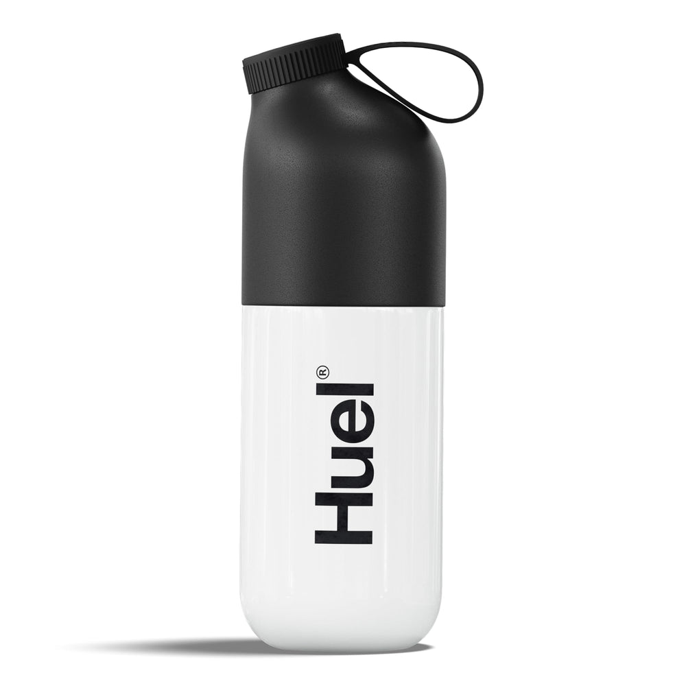 Huel Black Edition shaker bottle lid with secure lock for spill-free transport.
