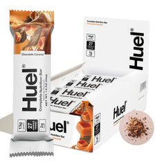 Huel Complete Nutrition Bar chocolate caramel packaging, perfect for on-the-go nourishment.