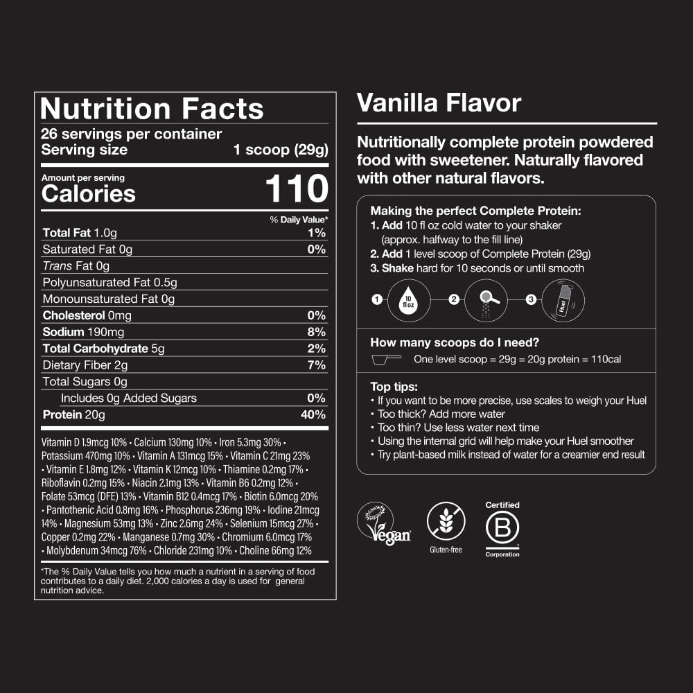 Huel Complete Protein plant-based ingredients image.