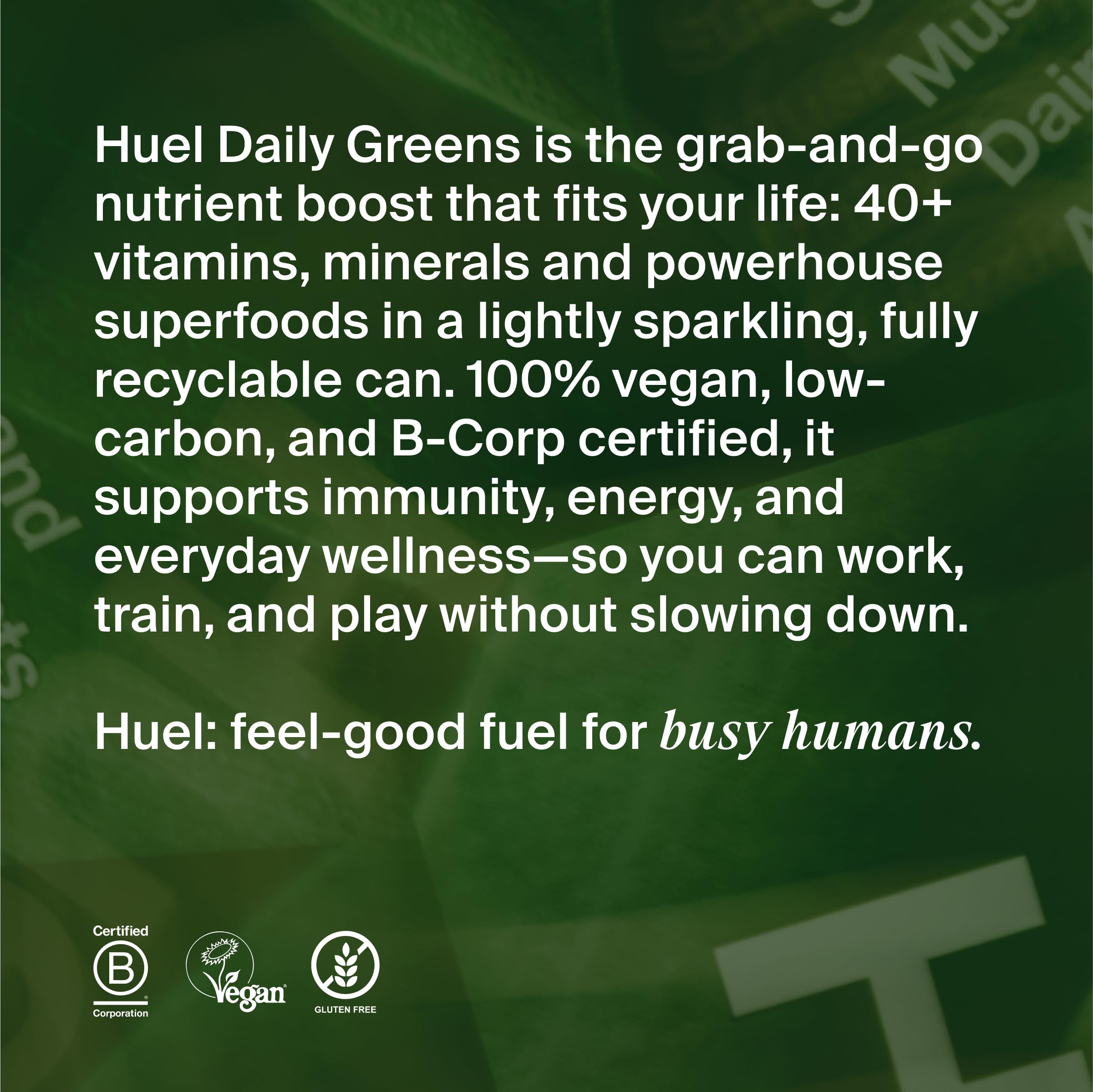 Morning routine scene with Huel Daily Greens ready beside breakfast bowl.