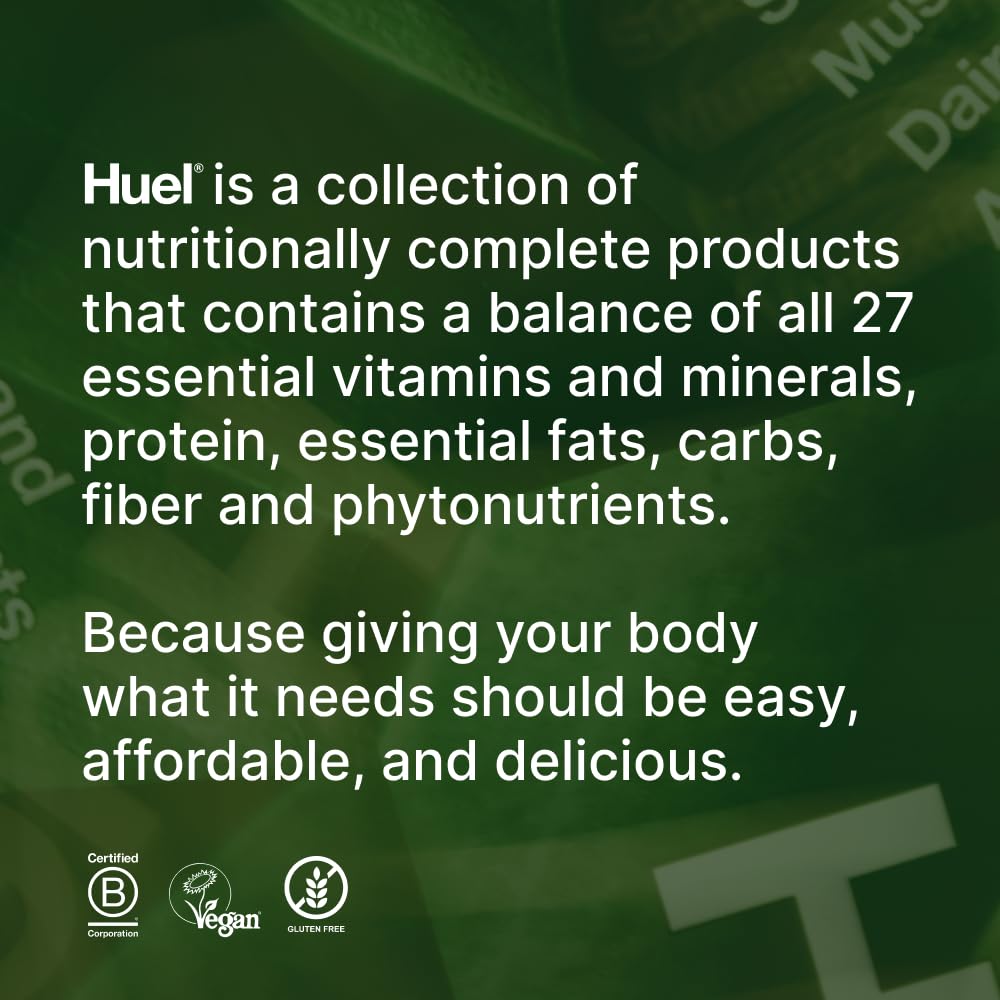 Huel Daily Greens Peach Passionfruit packaging panel close-up showing 91 vitamins and minerals.