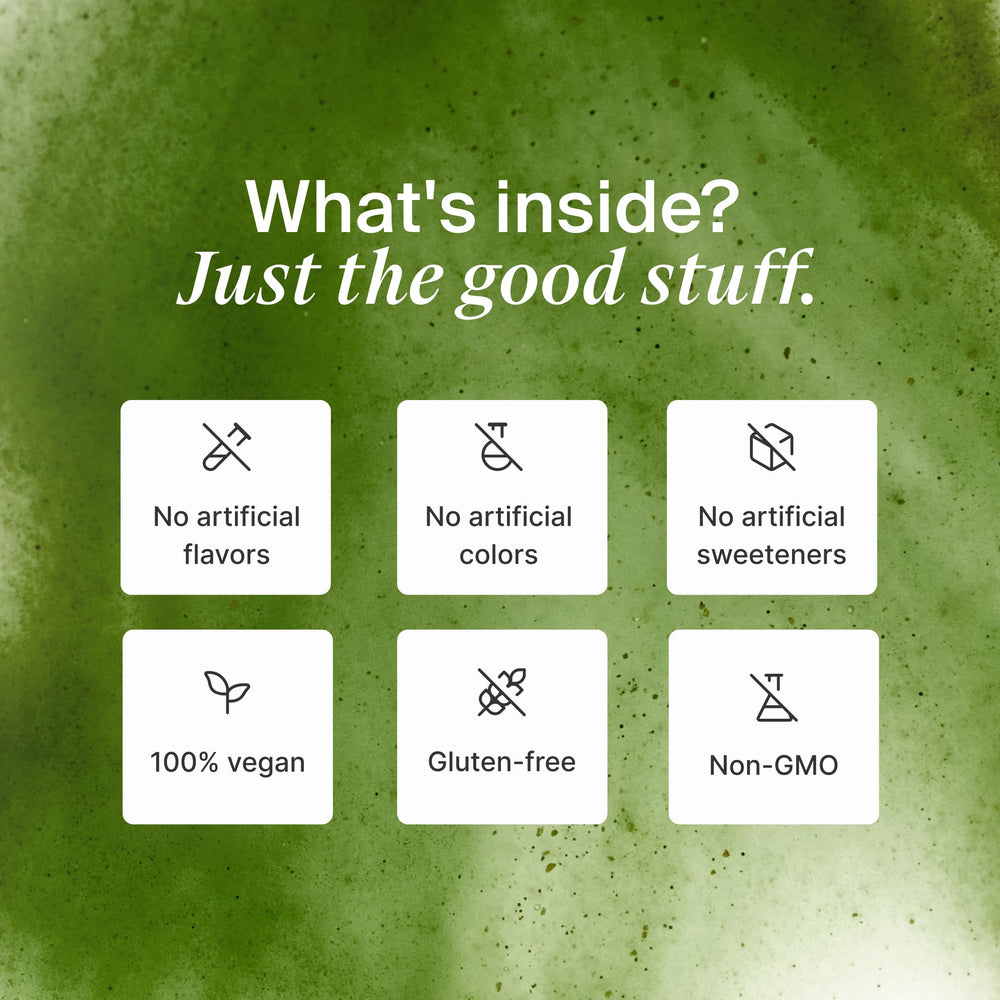 Huel Daily Greens plant-based protein blend shown with spoon.