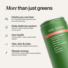 Close up of Huel Daily Greens Peach Hibiscus label with blends and nutrients