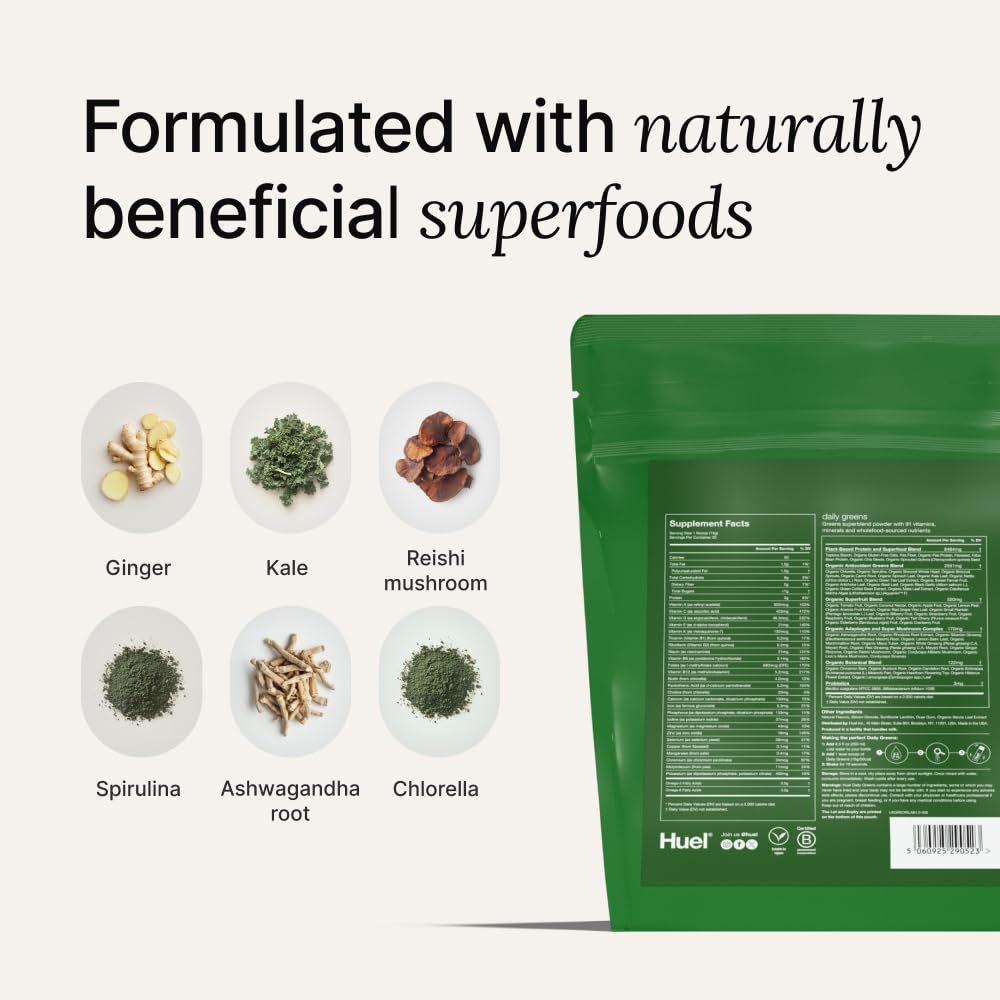 Huel Daily Greens Watermelon bottle open, ready to mix a serving
