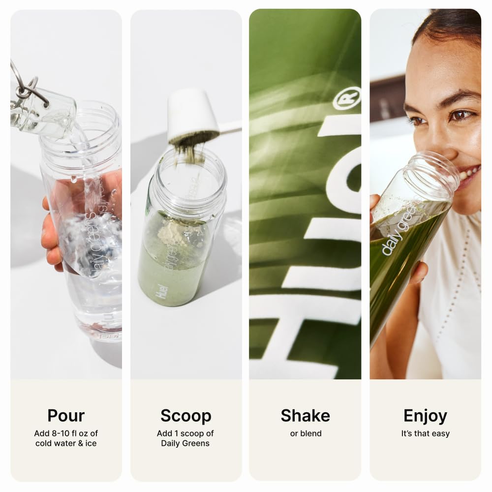 Huel Daily Greens Watermelon mint and lime notes visible on the counter