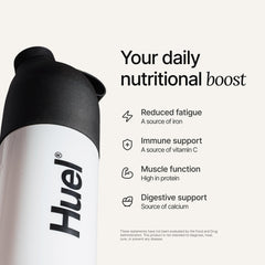 Huel Daily Superblend Chocolate ingredients-list image highlights the 87 nutrients supporting daily vitality
