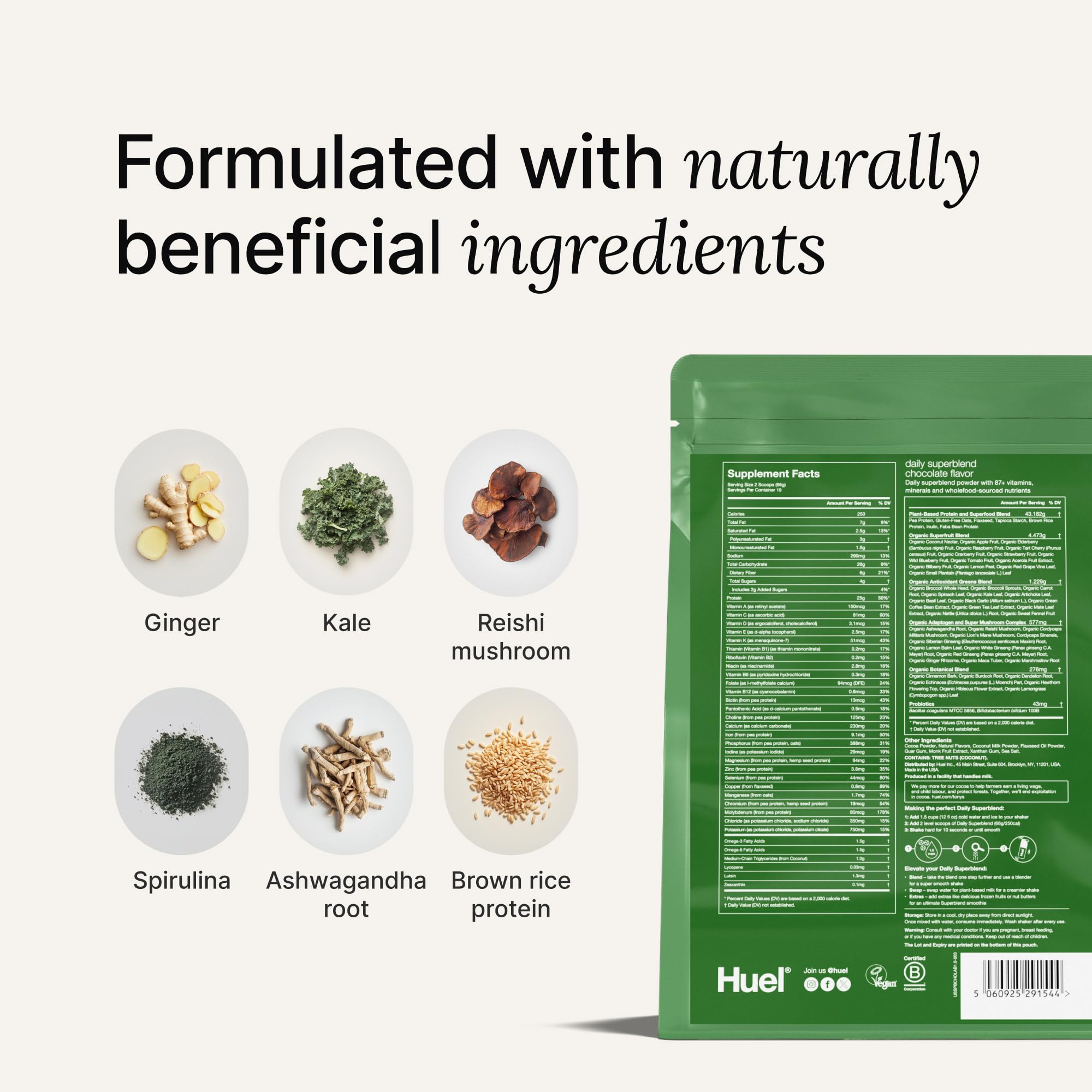 Visualization of blends: plant-based protein and greens.