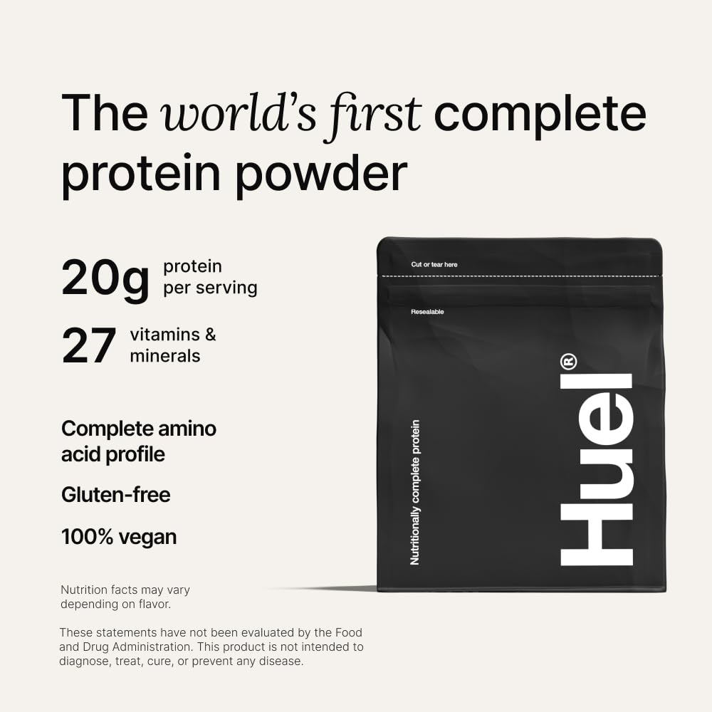 Huel Vanilla protein powder shake served in a glass.