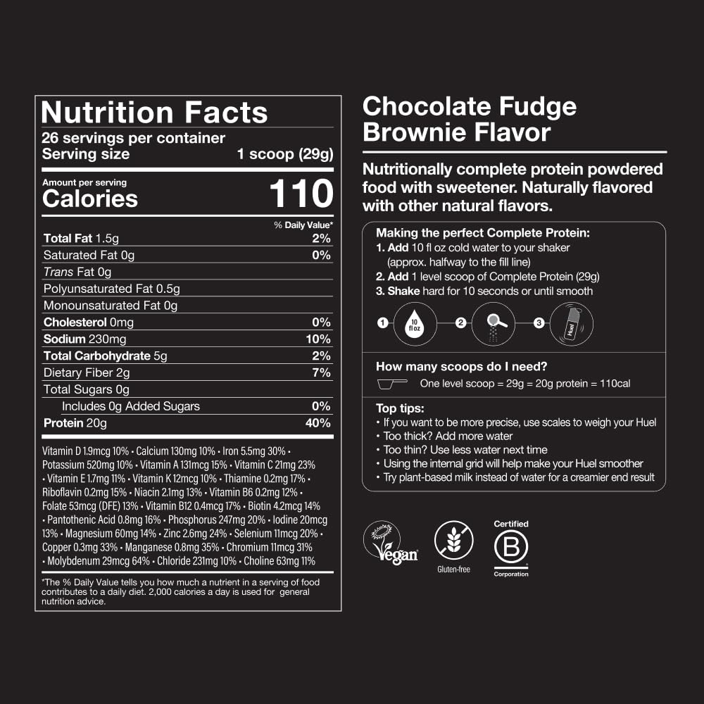 Huel gluten-free, non-GMO label emphasizes dairy-free option.