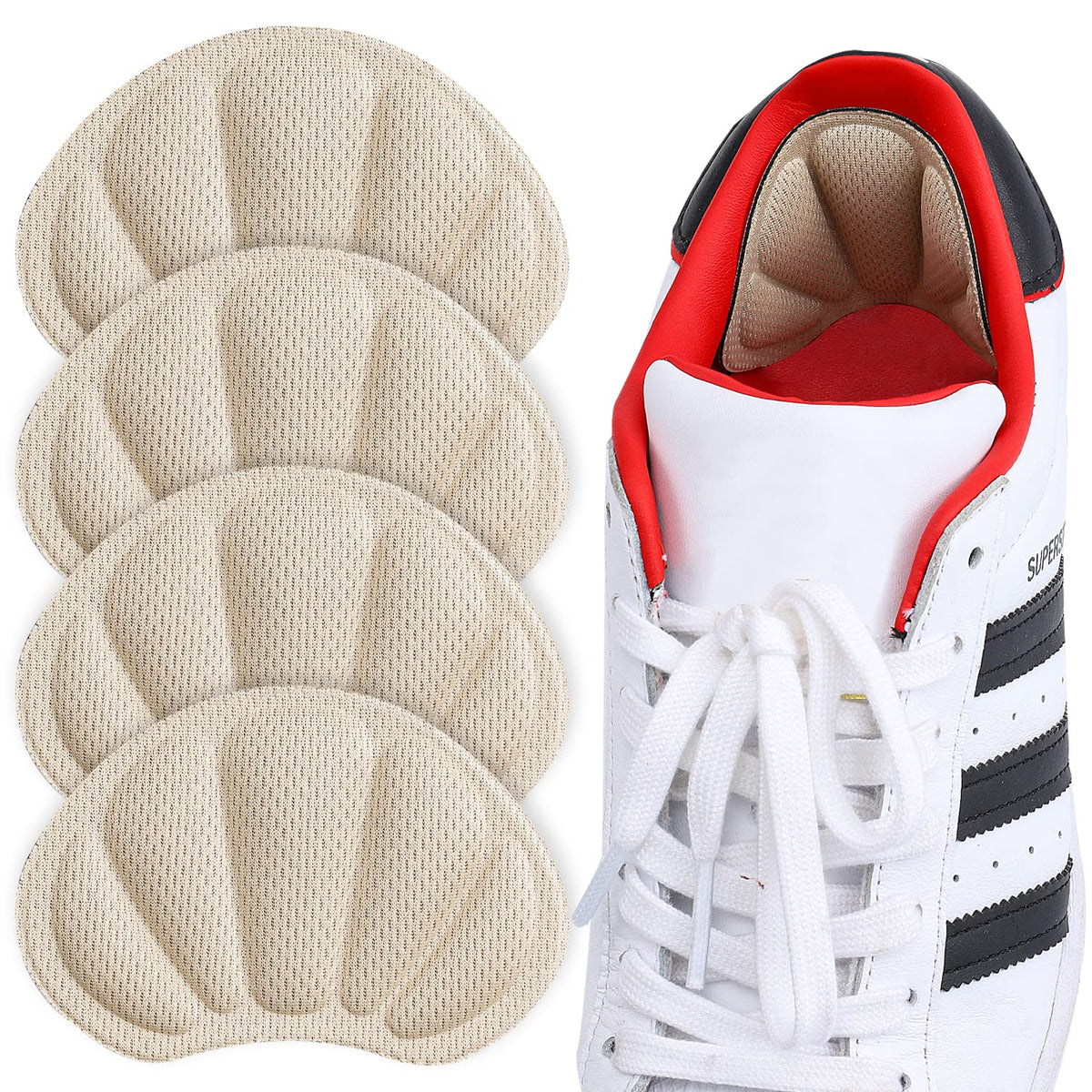 Huethy back of heel cushion inserts in beige reduce rubbing for all day comfort