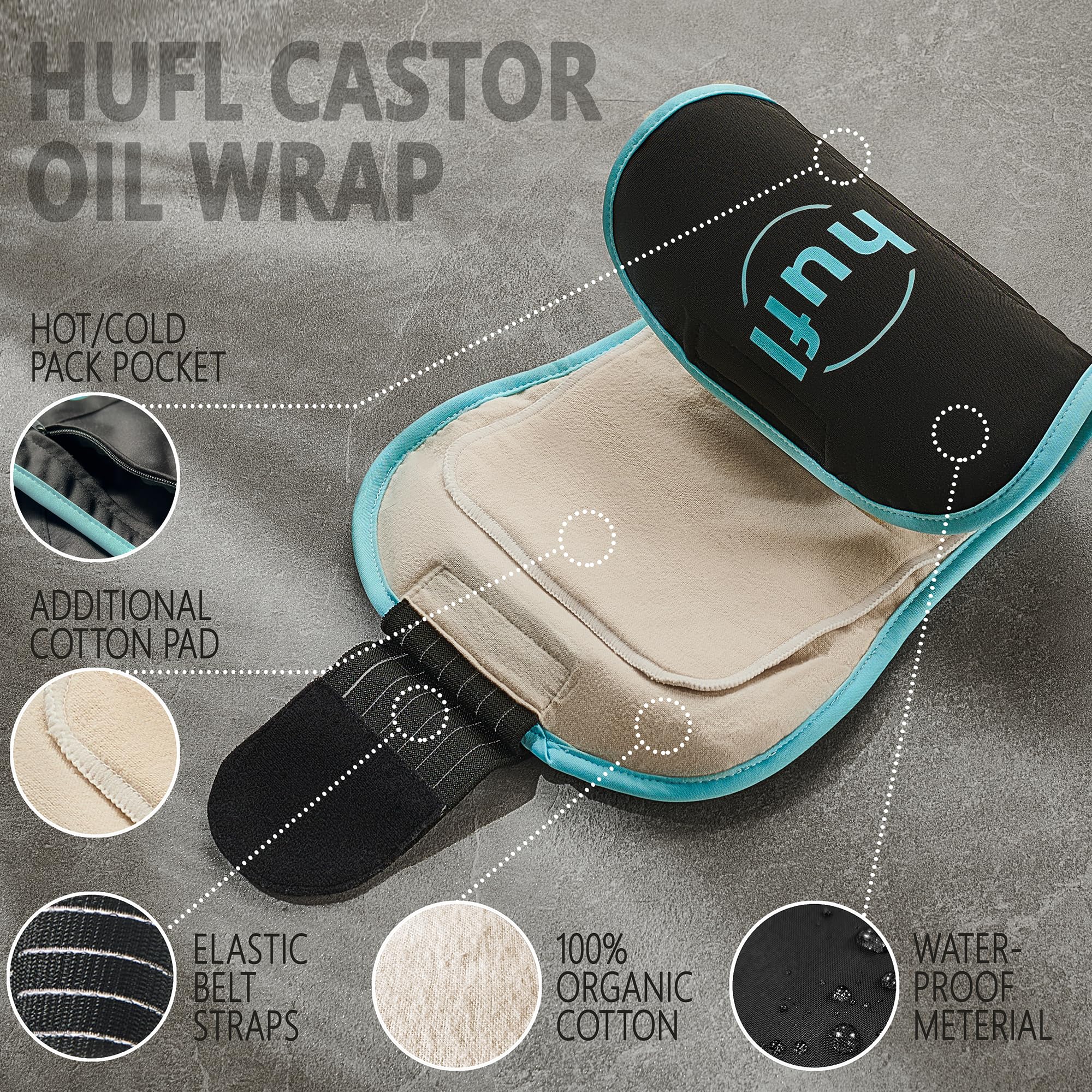 HUFL Castor Oil Pack Wrap made with breathable organic cotton for everyday comfort.