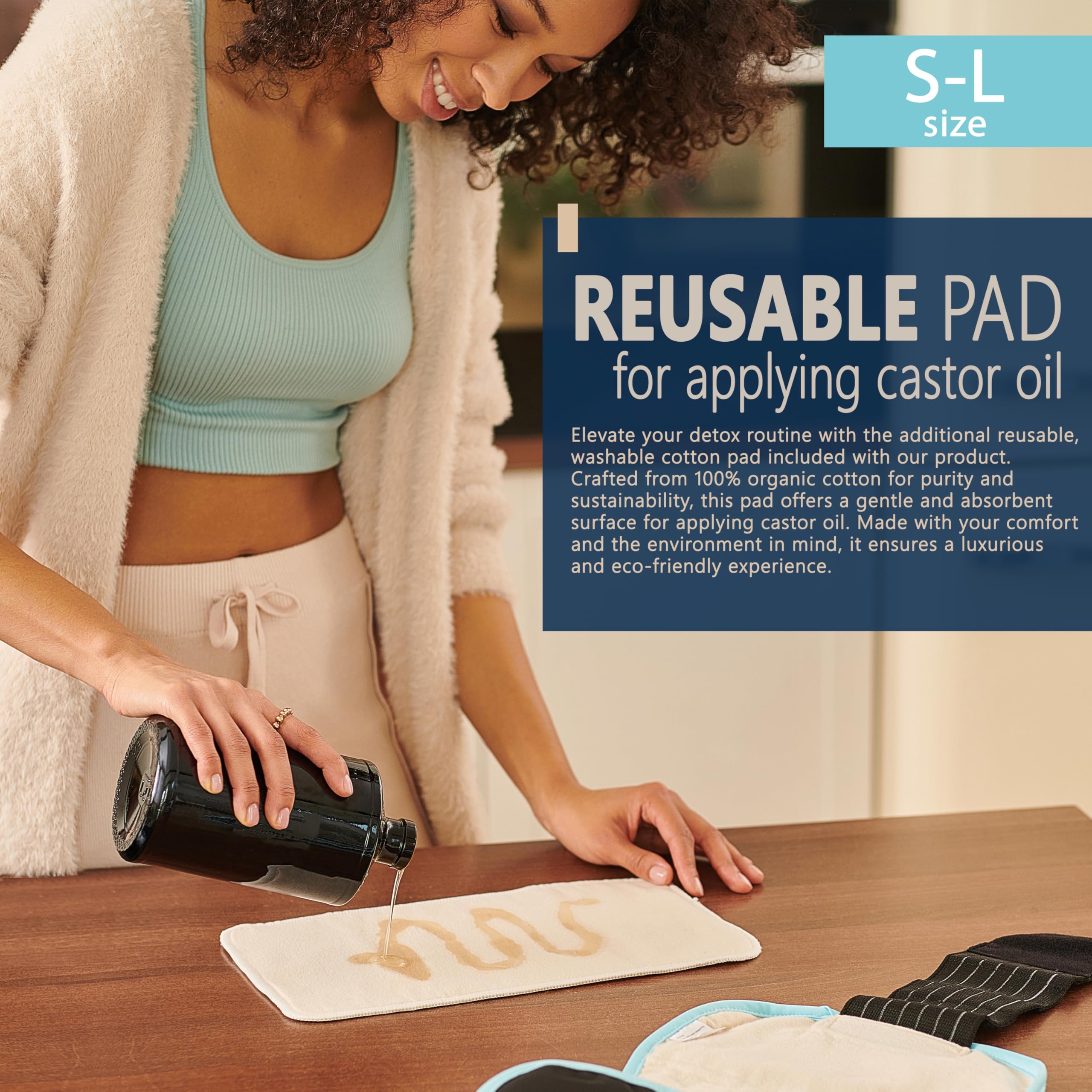 HUFL Castor Oil Pack Wrap front pocket enables optional hot or cold packs.