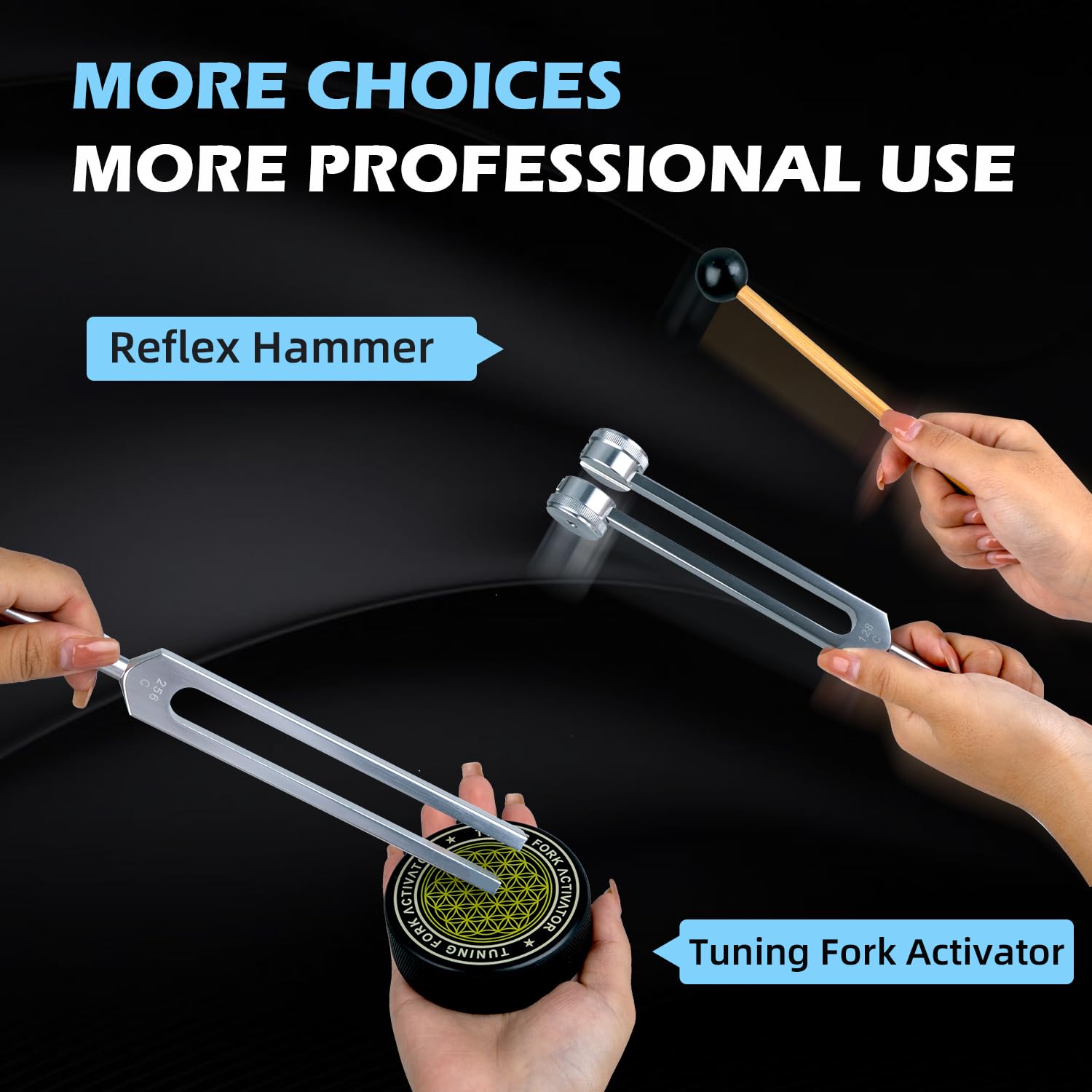 Hugbow hockey puck activator with tuning forks for easy activation