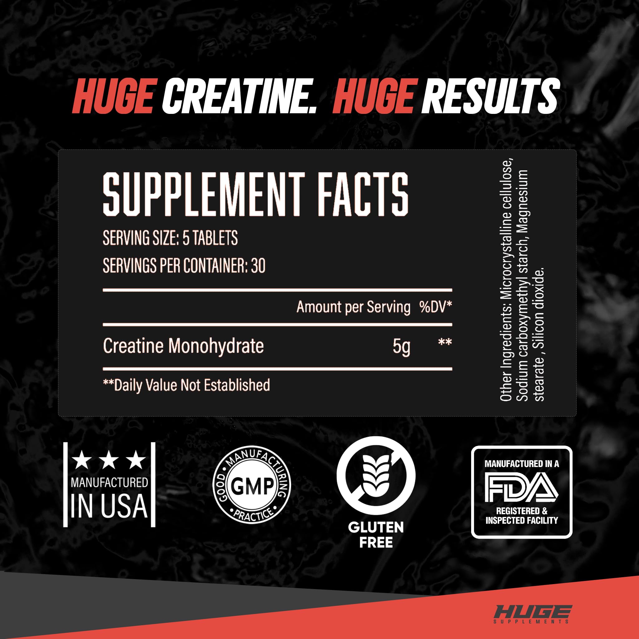 Huge Supplements creatine monohydrate capsules 5 g dose label for strength and recovery