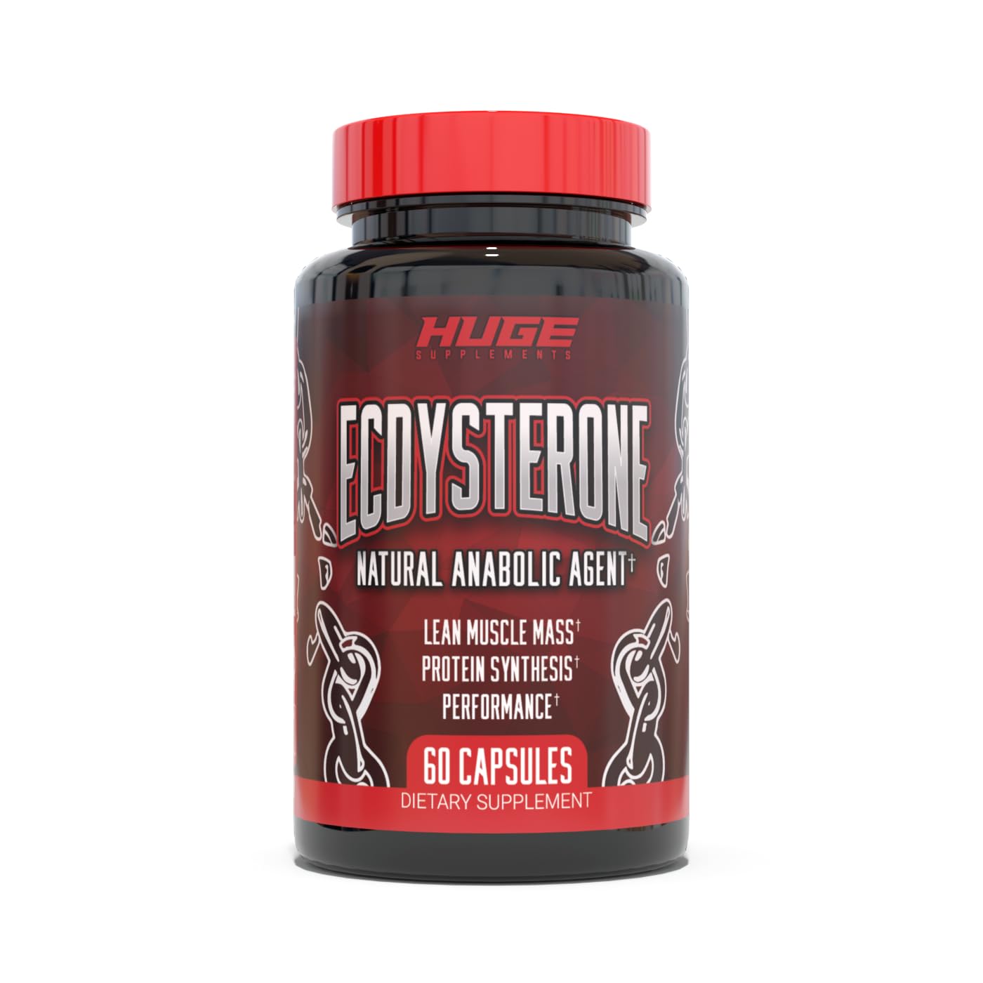 Huge Supplements Ecdysterone bottle showing 98% purity for natural muscle support.