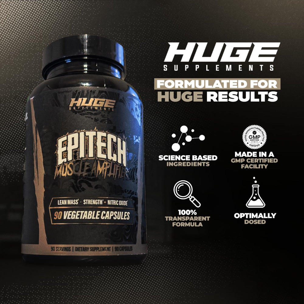 Huge Supplements Epitech muscle pump during workout scene hints at performance support.