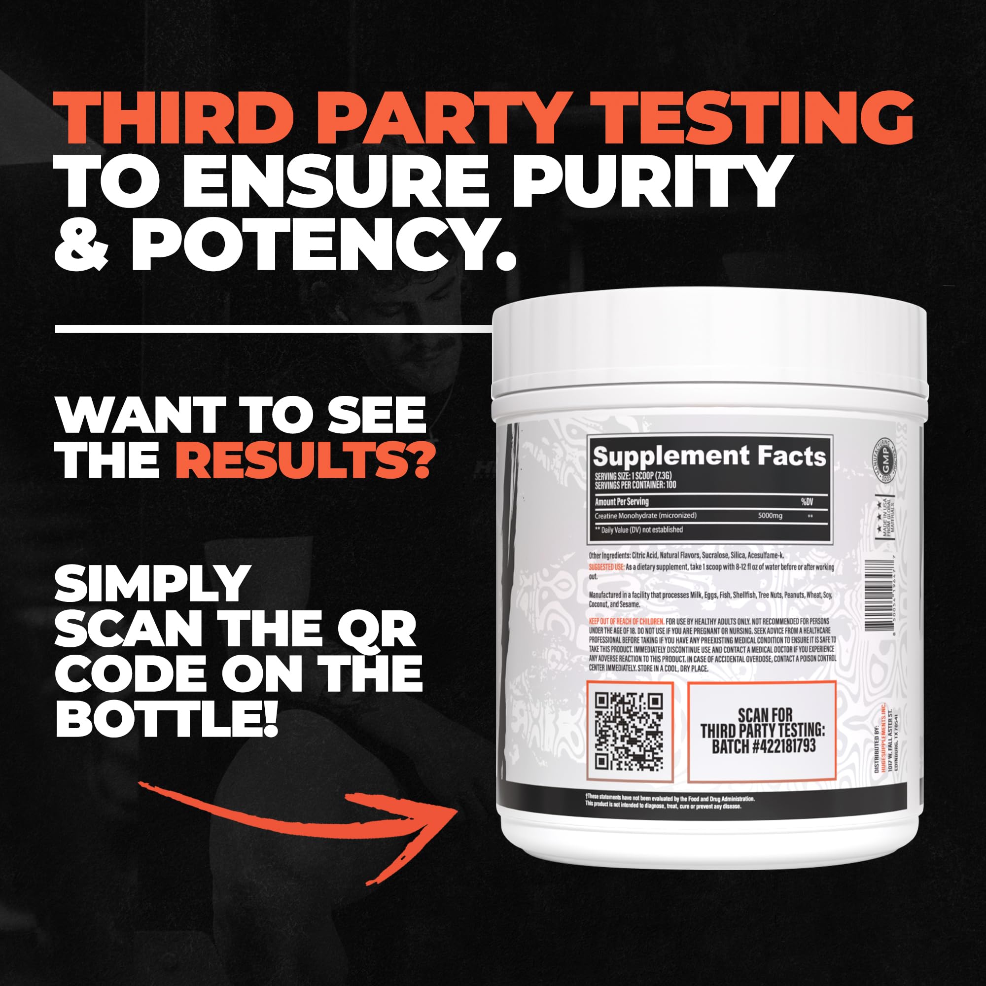 Huge Supplements mango creatine powder mixing beautifully in a glass.