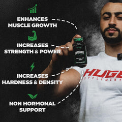 Huge Supplements Sapogenix capsules in hand, portable muscle support for lean gains