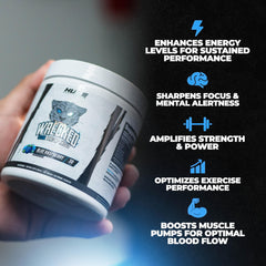 Huge Supplements Wrecked Core beta-alanine powder shown with scoop for endurance.