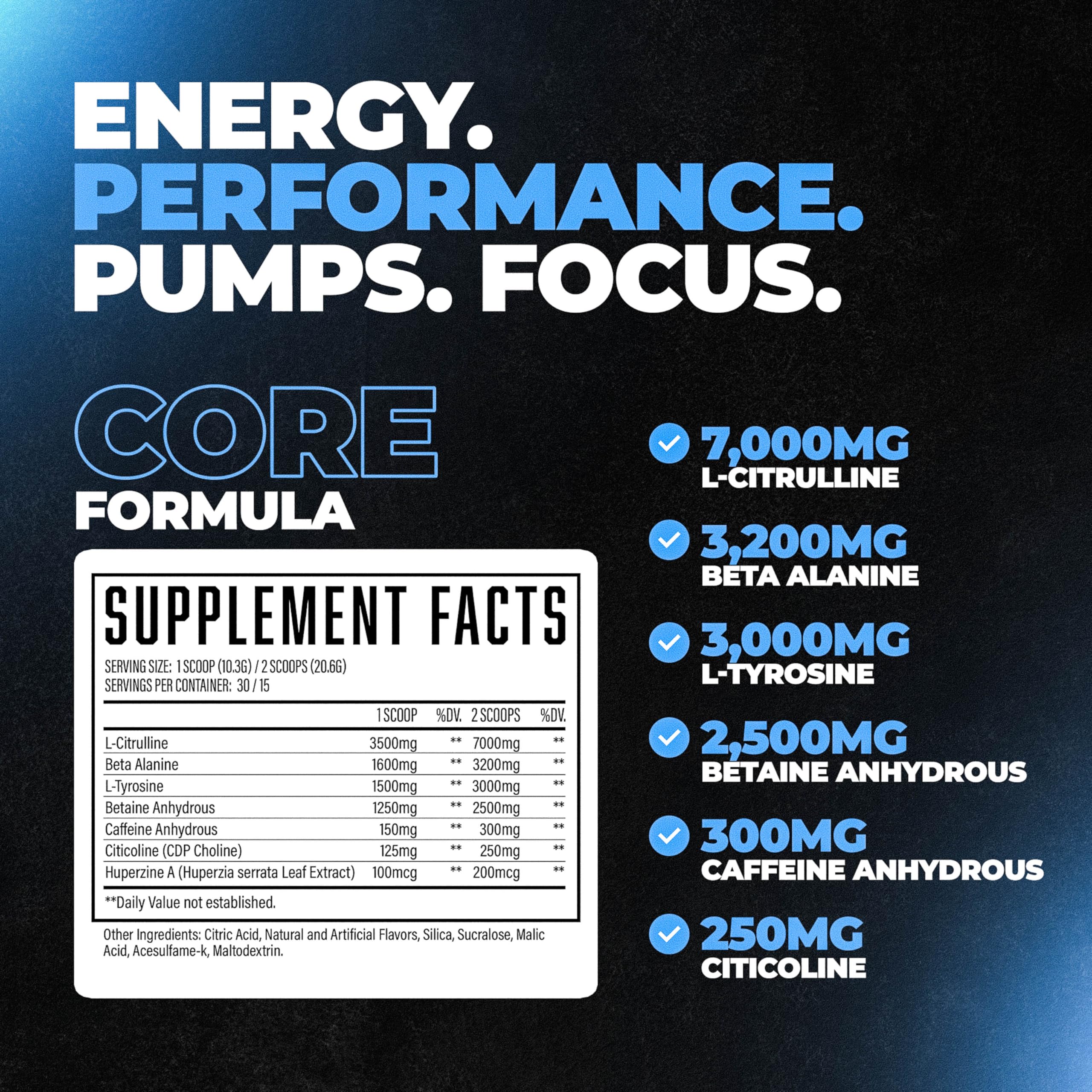 Huge Supplements Wrecked Core L-Citrulline ingredient for improved blood flow during training.