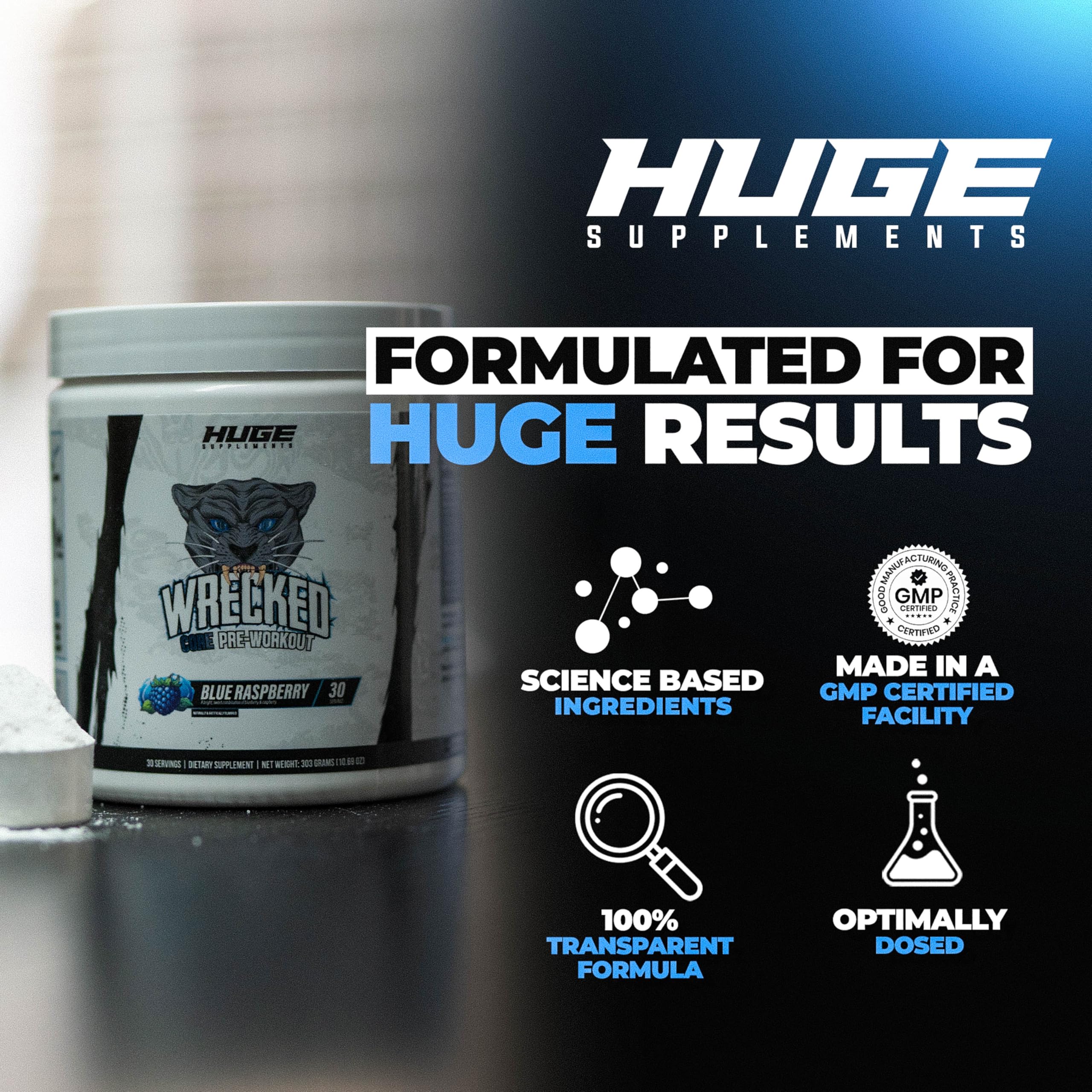 Huge Supplements Wrecked Core L-Tyrosine for sharper focus during workouts.