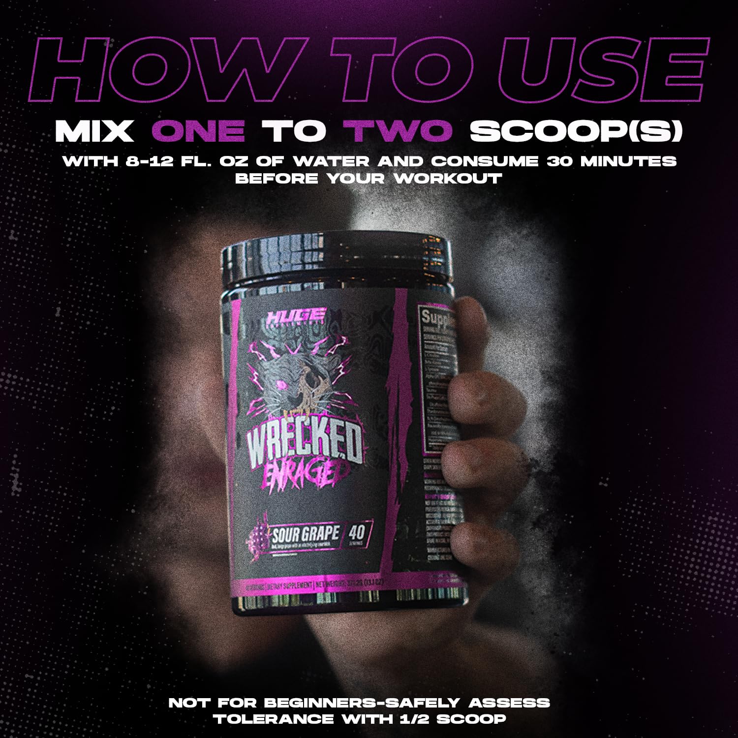 Huge Supplements Wrecked Enraged workout scene with focused lifter.