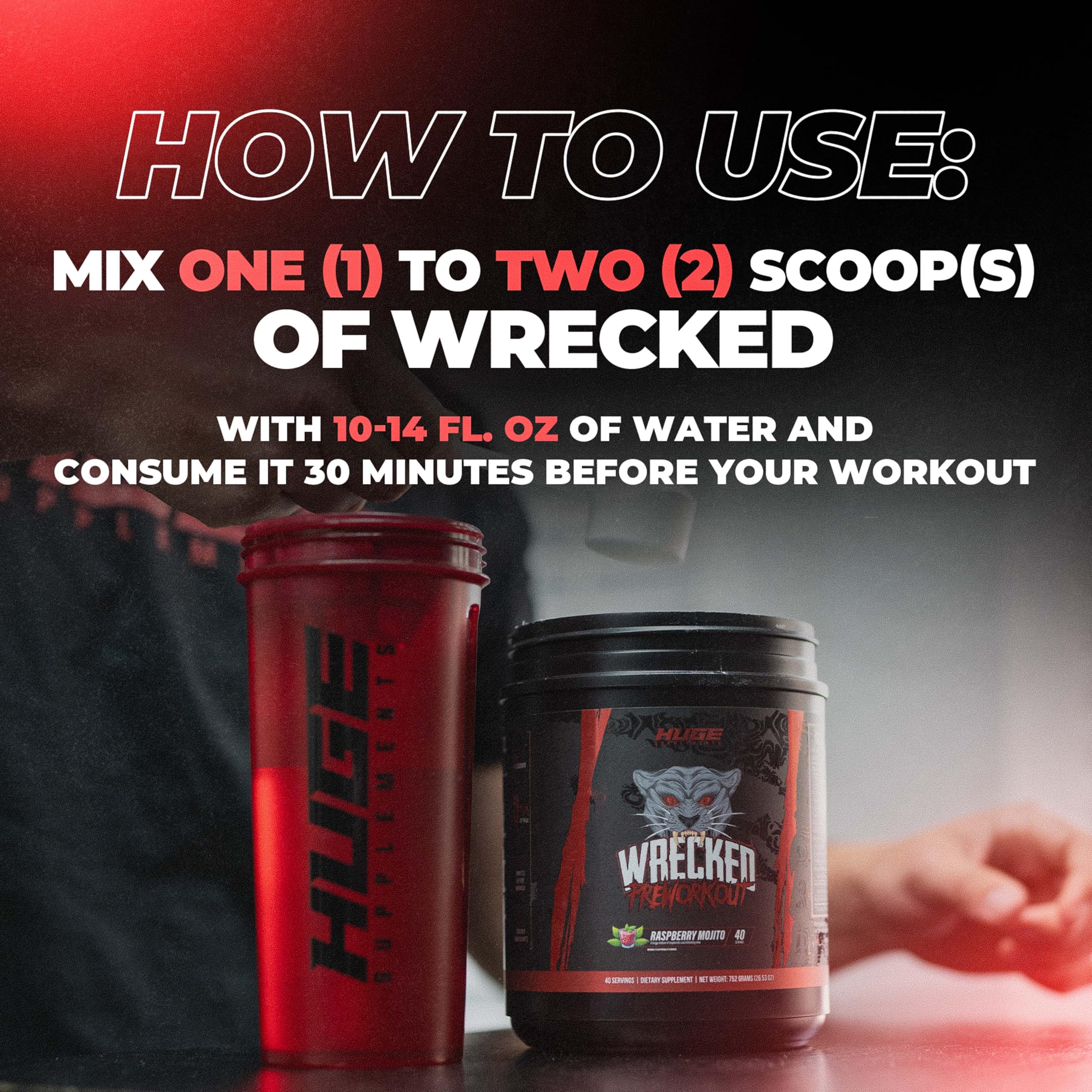 Huge Supplements Wrecked packaging, premium performance branding