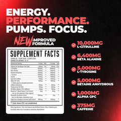 Huge Supplements Wrecked scoop with powder, showing high-dose formula