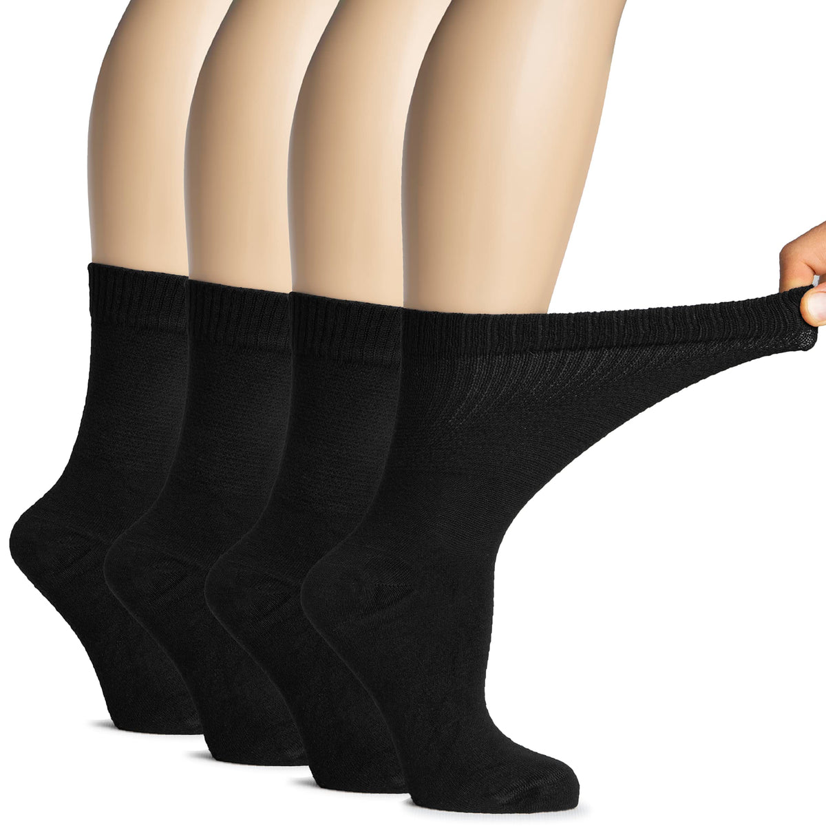 Hugh Ugoli bamboo-rayon diabetic crew socks in black, soft fabric close-up
